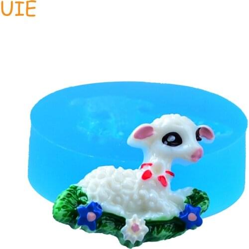 DYL011U 21.1mm Sheep with Flower Silicone Mold - Farm Animal Mold Fondant, Cake Decorating, Resin, Clay, Cabochon, Icing