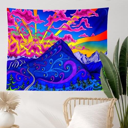 Psychedelic Mountain Tapestry Trippy Sun Tapestry Hippie Tapestry Abstract Wave Nature Landscape Wall Hanging for Bedroom Dorm