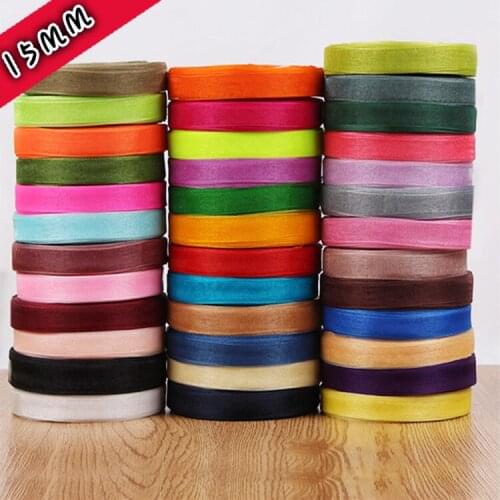 Hot sale 15mm Silk organza ribbon For Sewing Wedding Party Handmade Decoration Webbing Gift Packing DIY crafts (22 meters/roll)