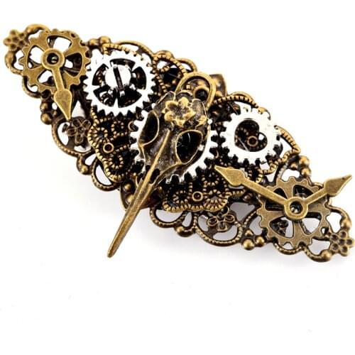 Gothic Lolita Girls Watch Gear Bird Skeleton Brooch Cog Chains Steampunk Vintage Gothic Badge Pin Jewelry Accessories