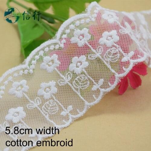 5.8cm width Cotton embroid lace sewing ribbon guipure trims or fabric warp knitting DIY Garment Accessories free shipping#3586