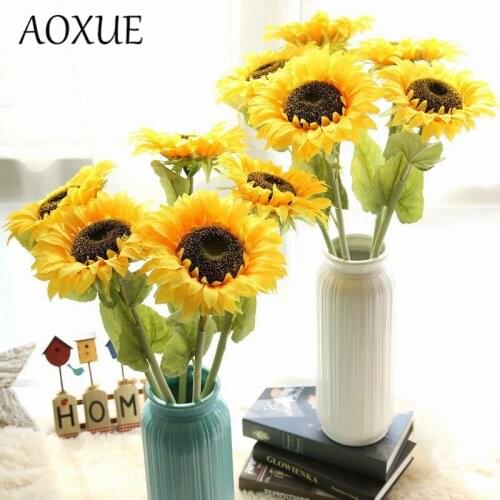 AOXUE Single branch sun flower sunflower simulation fake flowers home living room garden study decoration wedding silk flower