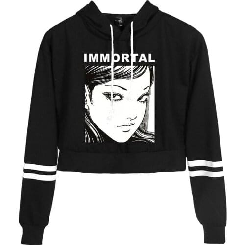 Junji ito 2d moda manga longa recortada hoodies mulheres capuz pulôver colheita topos nova chegada venda quente roupas frescas