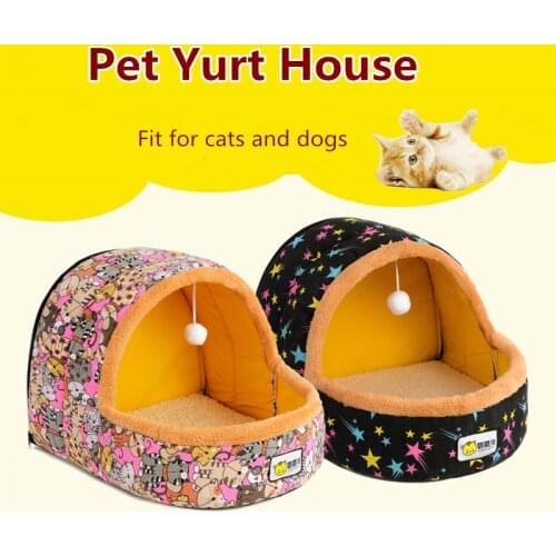 Quality Pet Dog Bed Cat Play Tent House All Seasons Soft Yurt Bed with Washable Cushion Pet Castle Foldable Puppy Nest