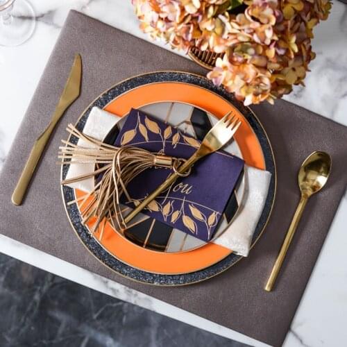 Luxtry Irregular Geometric Pattern Ceramic Gold Inlay Dishes Steak Plate Salad Dishes Wedding Party Event Decor Tableware Gift