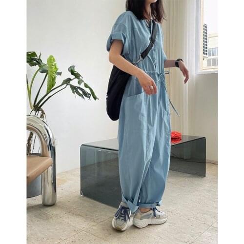Summer Women Cargo Pants Fashion Chic Style Overalls Lazy Female Wide Leg Pants Loveliness Short Sleeve Loose Womens Jumpsuit