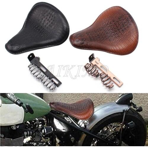 Motorcycle Leather Retro Brown/Black Alligator Pattern Solo Seat +3" Spring Swivel Bracket For Harley Chopper Bobber Yamaha