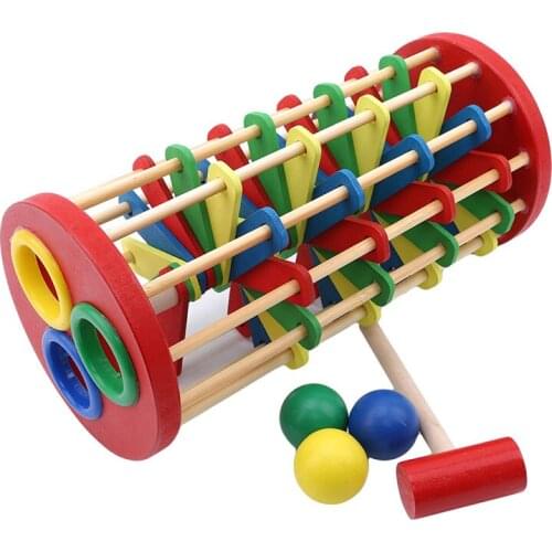 Colorful Wooden Knock Ball Ladder Toy Roll Wooden Tower With Hammer Intelligence Development Toy For Baby Kids Children Gift