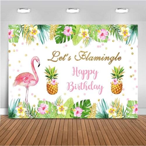 Lets Flamingo Backdrop for Photography Happy Birthday Theme Party Background for Photo Booth Studio Pineapple Summer holiday