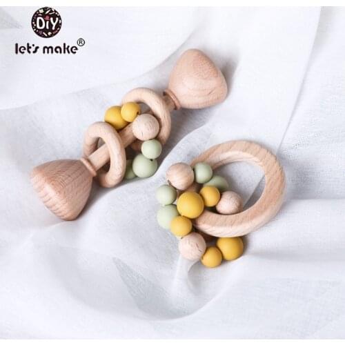 LetS Make 5pcs/set Wooden Baby Toys 0-12 months Months Gym Wood Animal Rattles Wooden Teether Kids Educational Toys