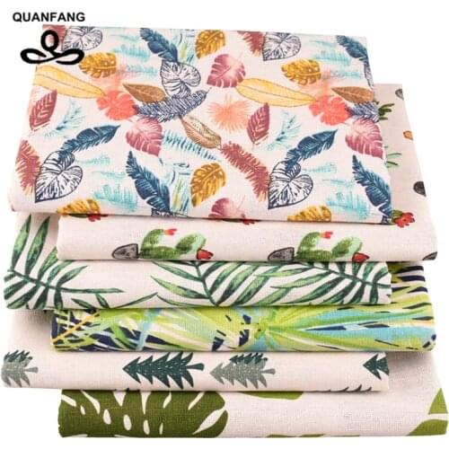 QUANFANG Green Series Printed Cotton Linen Fabric For Sewing Patchwork Quilting DIY Sofa Table Cloth Tissue Curtain Bag Cushion