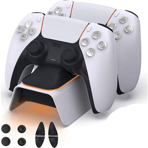 Top Deals Game Controller Charger with Thumb Grip Kit, Dualsense Charging Dock for Playstation 5 Controllers with LED Indicator