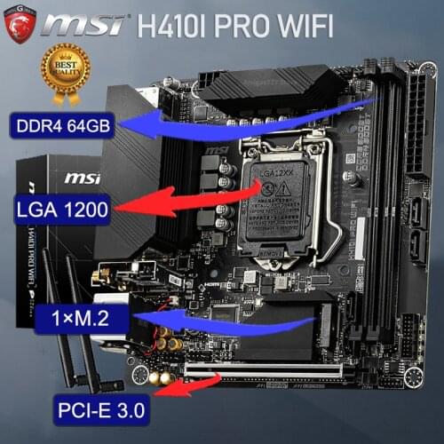 MSI LGA 1200 H410I PRO WIFI H410 Motherboard PCI-E 3.0 DDR4 64GB SATA III Intel 10TH Gen Bluetooth Motherboard Placa-mãe New