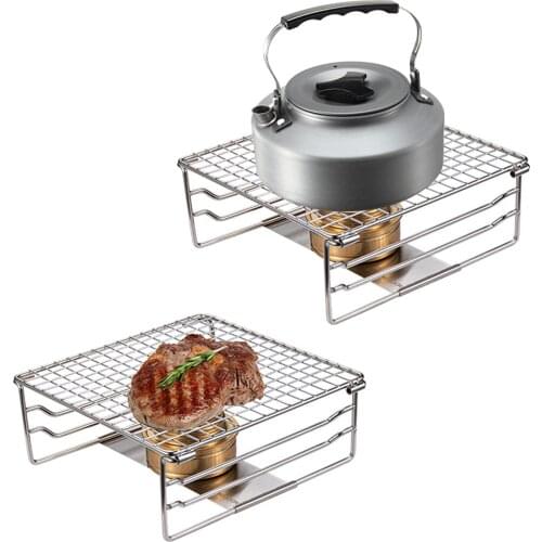 Mini Outdoor Firewood Stove Camping Cooking Picnic Travel Stainless Steel Square Wood Stove Campfire Folding BBQ Grill Dropship