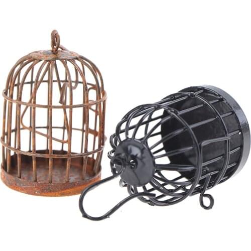 1Pcs Miniature Iron Art Made Rusty Bird Cage Succulent Decoration Flower Basket Micro Landscape For Dollhouse