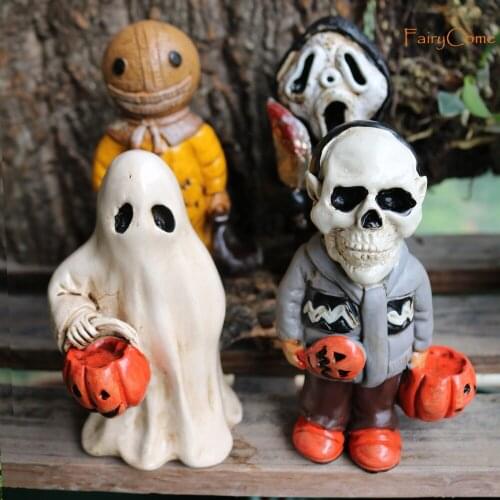 Mini Halloween Ghost Skeleton Pumpkin Miniature Gnome Figurines Resin Scary Statue Fairy Garden Decoration Ornaments Home Decor
