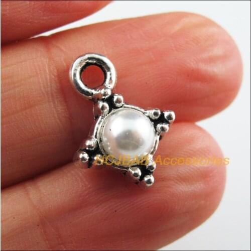 Fashion 15Pcs New Cross Charms Tibetan Silver Color White Acrylic Pendants 13x17.5mm