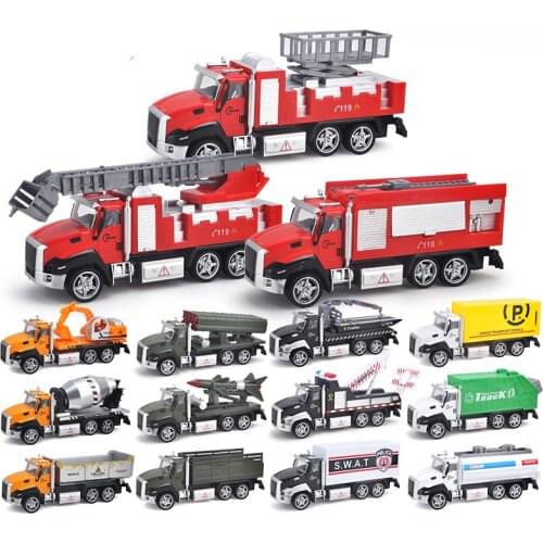 15 Kinds 1:42 Engineering Truck Toy Model Alloy Diecast Vehicle Music Light Excavator Fire Military Truck Toys for Children Y169