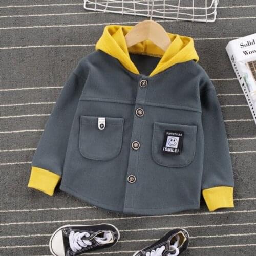 Fashion Color Matching Spring Autumn Jacket Infant Girls Casual Vitality Button Coat Baby Kids Boys Hooded Pocket Outer Clothing
