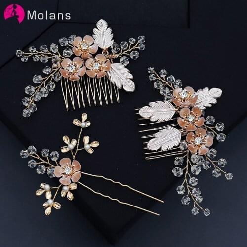 Molans 3/Set Luxury Hairpin For Women Hair Combs Headdress Prom Bridal Wedding Crown Elegant Flower Rhinestone Hair Accessories