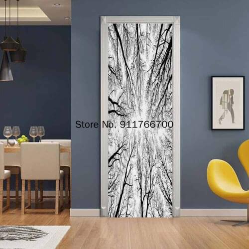 Mural on Doors Black and White Creative 3D DIY Adesivos Wallpaper Tree Branches Minimalist Stickers for Decoration Porte Bedroom
