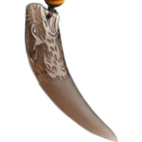 Natural Ice Obsidian Crystal Wolf Tooth Amulet Pendant great gift necklace for Women Men