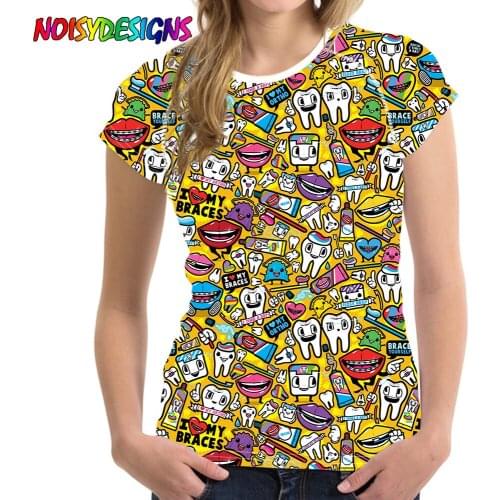 NOISYDESIGNS 2021 Cartoon Dental/Tooth Print T Shirt Women Kawaii T-shirt Women Lady Tshirt Korean Style Top Tees Female Vogue
