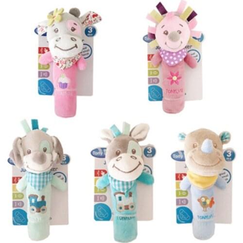 New Baby Rattles Mobiles BB Sticks Soft Cow Plush Doll Crib Bed Hanging Hand Catches Animal Toy Doll Kids Toy SA979773