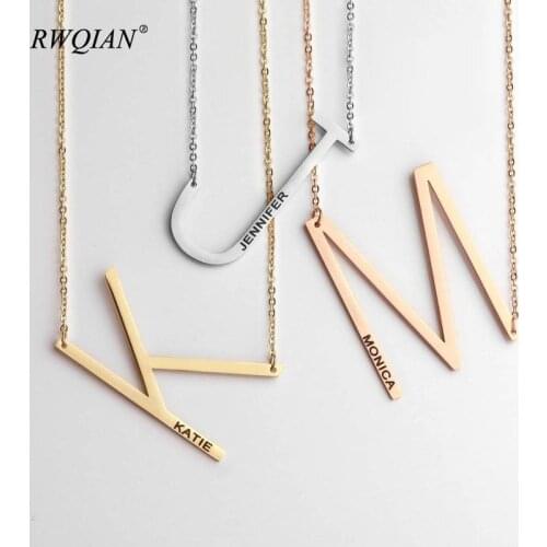 Personalized Name Initial A-Z 26 Letter Pendant Necklace for Women Gold Stainless Steel Choker Long Chain Custom Name Necklaces