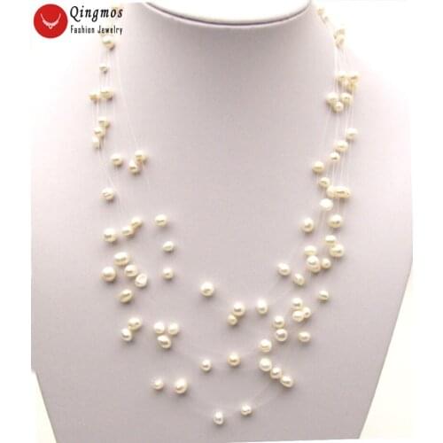 Qingmos 6mm Round White Pearl Necklace for Women with Natural Freshwater Pearl 8 Strands Starriness Necklace 18" Chokers Jewelry