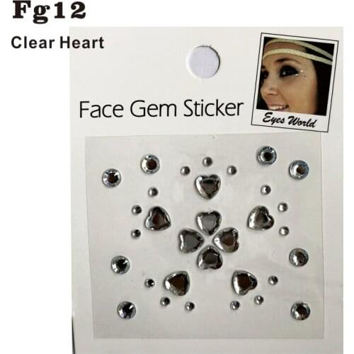 FG12 Clear Heart stick on face Gem Jewel Bindi Dots Beauty Body Art Accessories Festival