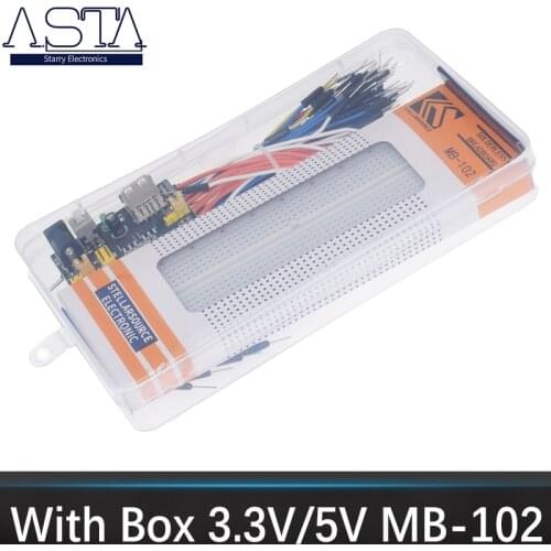 With box 3.3V/5V MB102 Breadboard power module+ MB-102 830 points Prototype Bread board kit +65 jumper wires