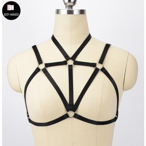 Sexy Black Goth Harness Bra Adjustable Open Chest Pole Dance Body Cage Bra Fetish Wear Body Harness harajuku Bondage Harness