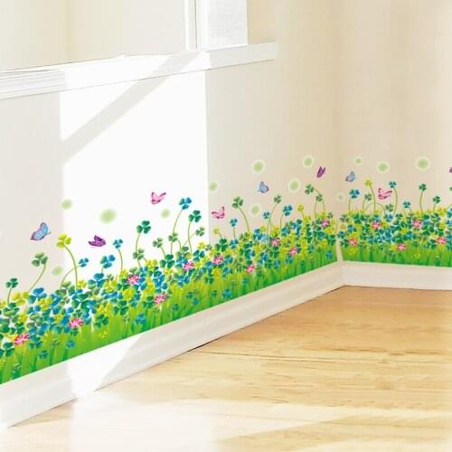 [shijuekongjian] Clover Plants Wall Stickers DIY Grass Wall Decals for Living Room Kids Bedroom Baseboard House Decoration