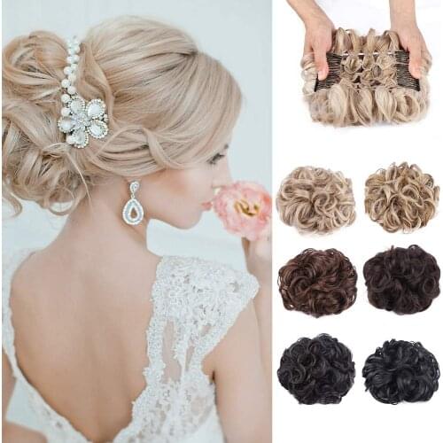 Synthetic Curly Elastic Band Chignon 2 Plastic Comb Clips in Hair Extension Hair Bun Updo Cover Hairpieces Hair Accessories