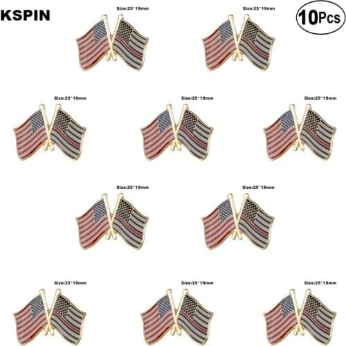 U.S.A & Thin Red Line 1 Lapel Pin Flag badge Brooch Pins Badges 10Pcs a Lot