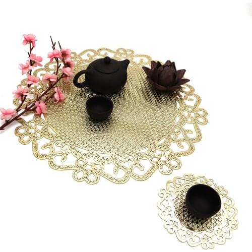 4Pcs Placemat Heat Resistant Table Mat Pad Chinese Knot Small Grid Coffee Cups Coaster Bowl Mat For Home Dining Table Decoration