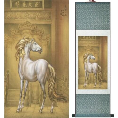 Traditional Chinese art painting Horse art painting Silk scroll art painting Horse painting 042001