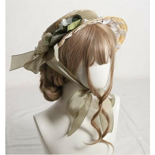 Mori Girl Lolita Handmade Straw Hat Gorgeous Elegant Tea Party Flat Cap Lace Bonnet