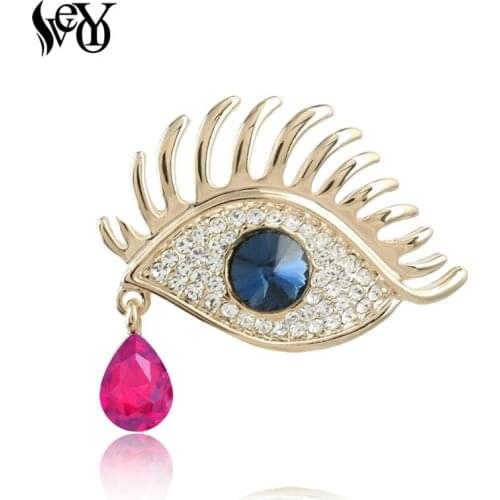 VEYO Classic Crystal Tear Drop Brooches for Woman Rhinestone Eye Pin Fashion Brooch