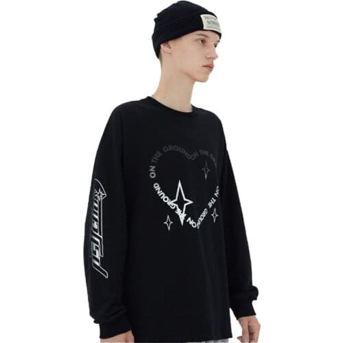 Japanese Harajuku Reflective Letter Print Sweatshirt for Men and Women Urban Streetwear Hip Hop Loose Cotton Crewneck Sweatshirt