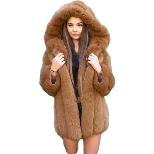 2021 Faux Fox Fur Hooded Jacket Women Winter Coat Chaqueta Peluda Mujer Abrigo Piel Sintetica Mujer Plus Size Fashion Clothes