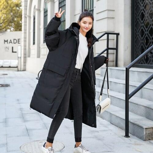 2020 New Winter Solid Color Loose Warm Outerwear Casual Long Overcoat Parkas Female Down Cotton Hooded Jacket Coat