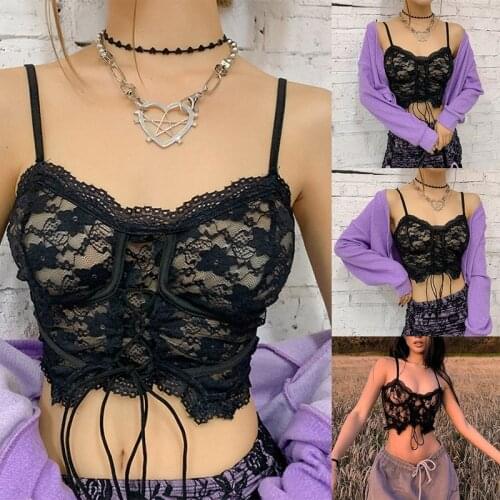 Womens Fashion Sexy Lace Slim Strap Wild Hollow Strap Small Vest Black