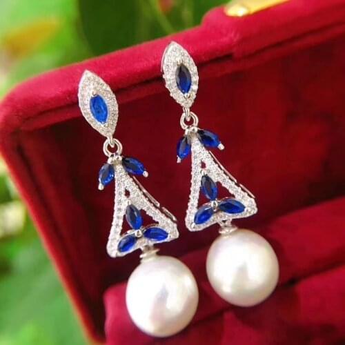 D417 Pearl Earrings Fine Jewelry 925 Sterling Silver Natural Fresh Water White Pearls Drop Dangle Earrings for Women