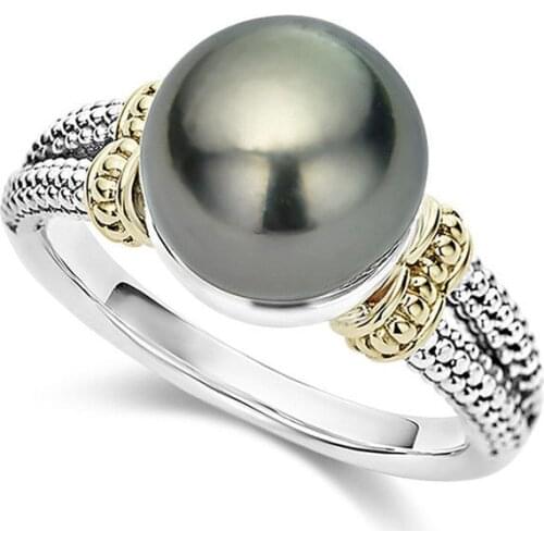 Streetwear Women Men Inlaid Gray Pearl Ring Punk Ring Size 6 7 8 9 10 Mujer Hombre Fashion Jewelry NEW