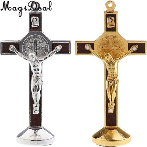 2PCS Alloy Crucifix Jesus Christ Cross Statue Figurine Perfect Gifts for Car Home Chapel Decoration