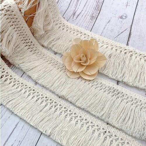 1 Meter Width 6cm 100% Cotton Beige Tassel Fringe Sewing Fabric DIY Dress Garment Curtain Home Textile Decorative Lace Trimming