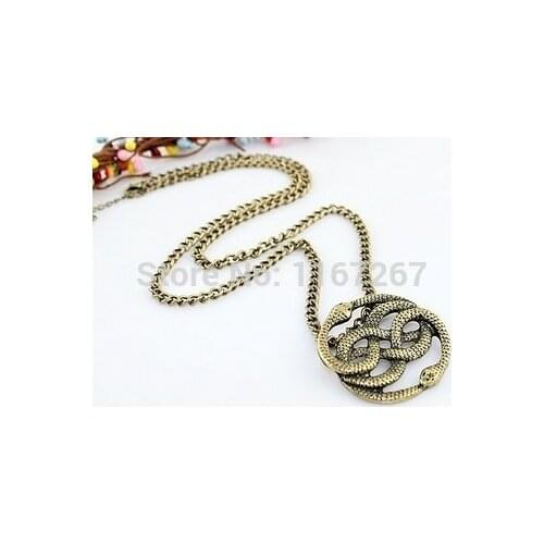 2014 New vintage jewelry Never Ending Story punk style vivid two snakes pendant necklace Factory direct Wholesale Jewelry