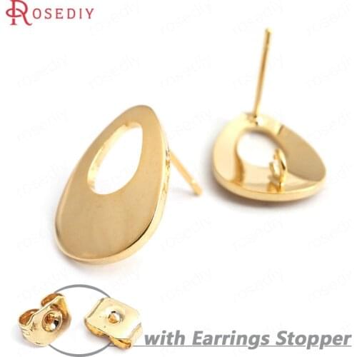 34972-G)10PCS 16.5x12MM 24K Gold Color Brass Drop Shape Stud Earrings Jewelry Making Supplies Diy Findings Accessories